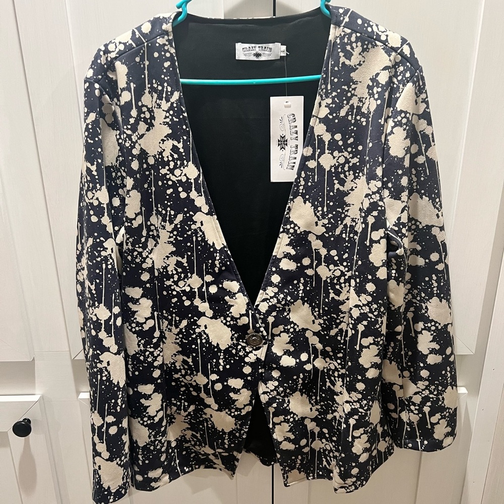Crazy train womens navy blue splatter blazer size large
